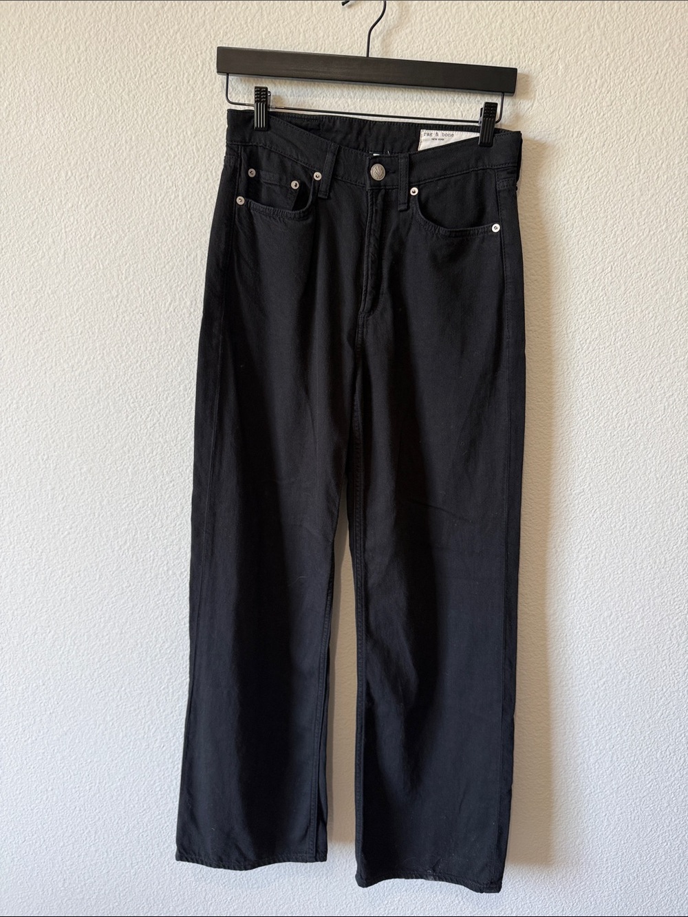 rag & bone Logan Mid-Rise Black Wide-Leg Jeans | Size 25